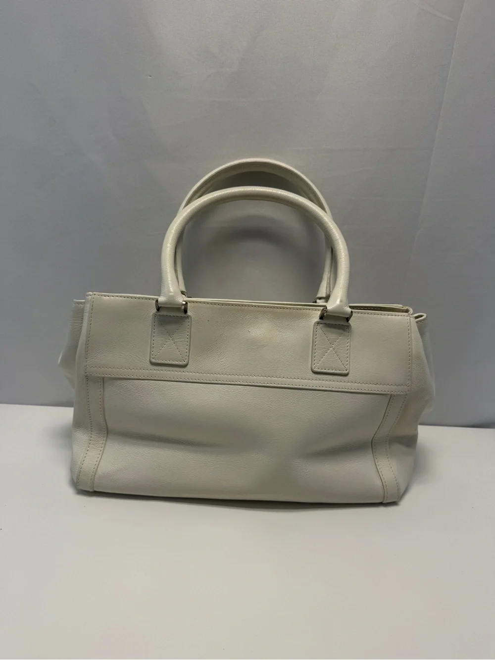 Dior White Leather Top-Handle Tote with Silver Hardware